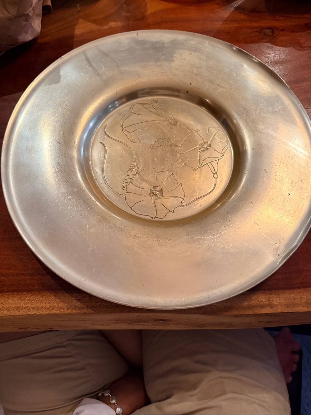 Vintage Neocraft Everlast Silver-Tone Floral Etched Serving plate